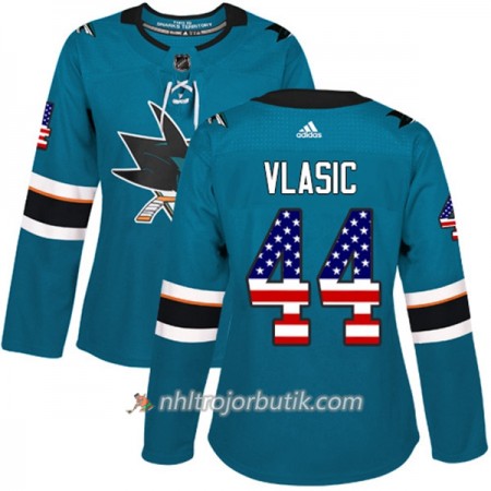 Dame Ishockey San Jose Sharks Tröja Marc-Edouard Vlasic 44 Adidas 2017-2018 Teal USA Flag Fashion Authentic